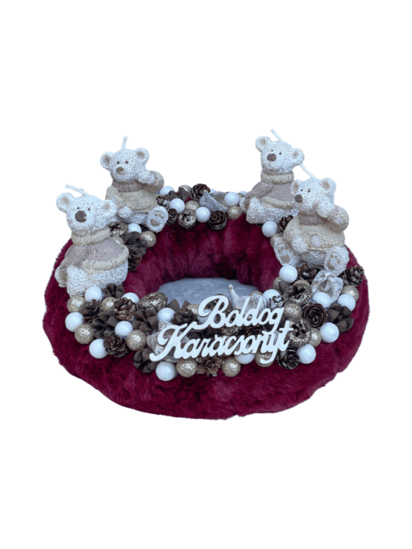 Bordó - Pezsgő - Barna Mackós Adventi Koszorú