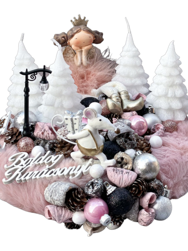 Rózsaszín angyalka adventi koszorú