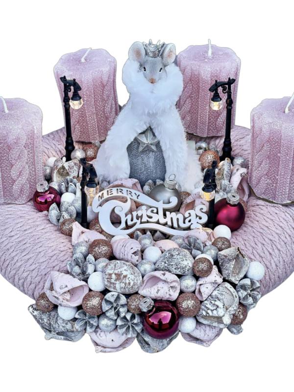 Egér királynő adventi koszorú beépített led világítással