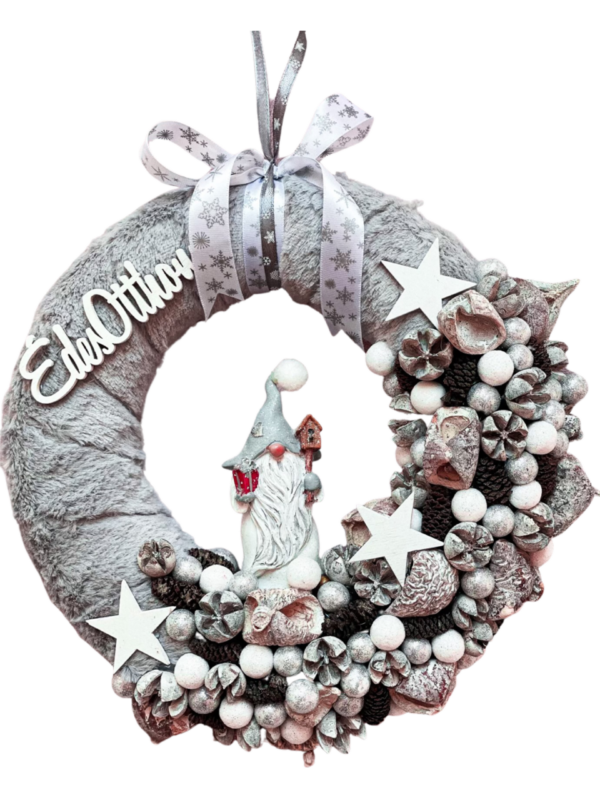 Szürke - fehér manós ajtódísz, kopogató