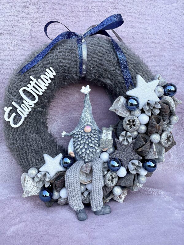 Kék - ezüst téli kopogtató, ajtódísz