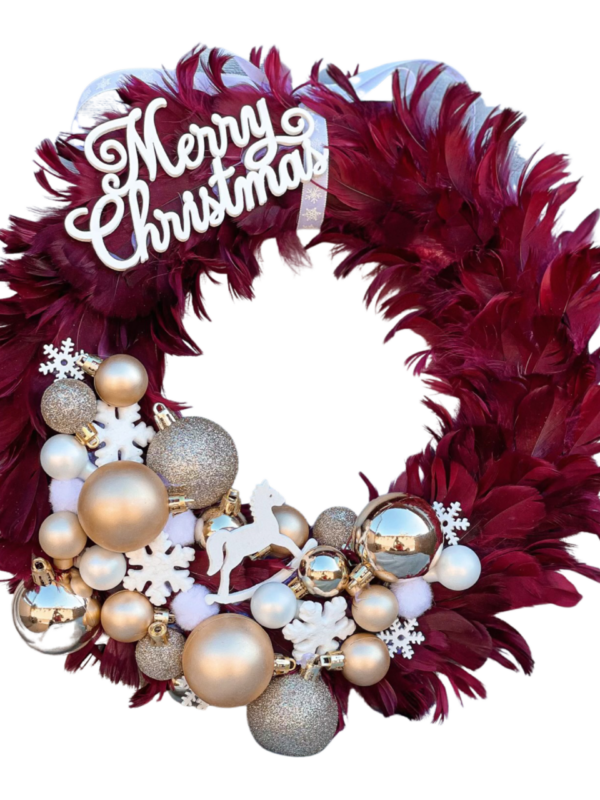 Bordó tollas kopogtató, ajtódísz