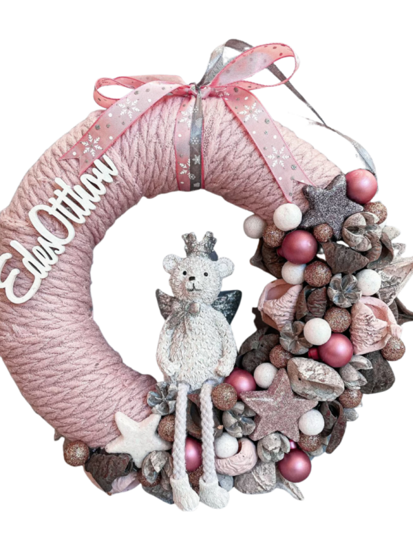 Rózsaszín macis ajtódísz/kopogtató