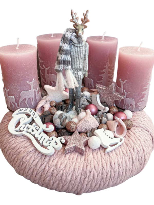 Rózsaszín szarvasos adventi koszorú