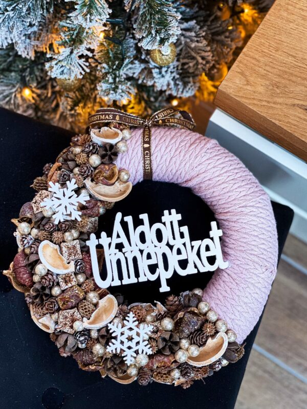 Rózsaszín - Barna Téli Ajtódísz, Kopogtató