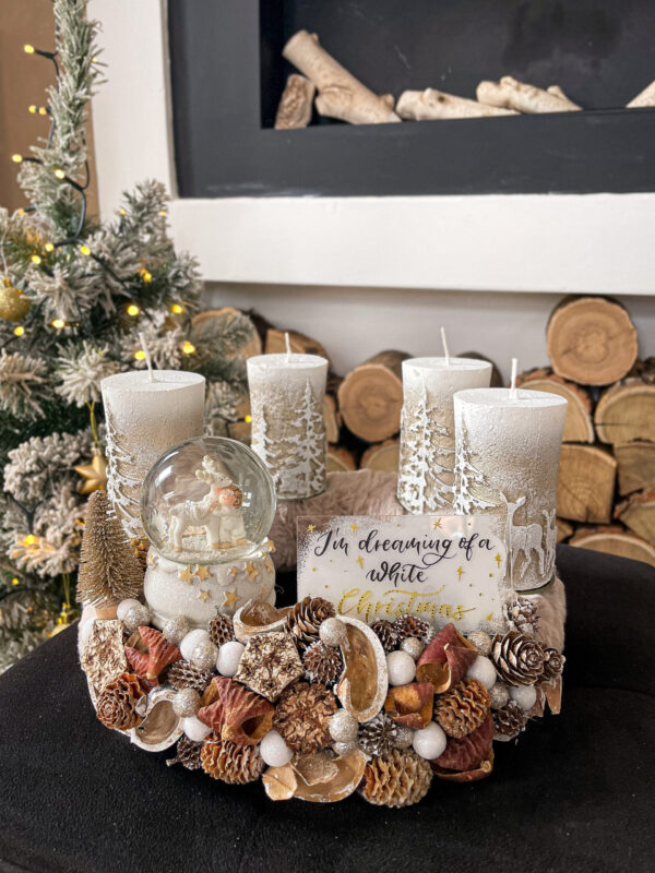 Arany - Barna Adventi Koszorú Hógömbbel